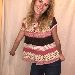 Floral, lace top red brown